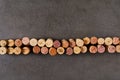 Wine corks arranged in line Royalty Free Stock Photo