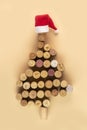 Wine corks are arranged in the shape of a Christmas tree. Royalty Free Stock Photo