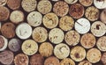 Wine corks background close up, macro. Winemaking backdrop Royalty Free Stock Photo