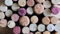 Wine corks background overhead, top view Royalty Free Stock Photo