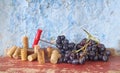 Wine corks, bunch of grapes Royalty Free Stock Photo