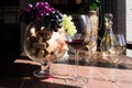 Wine corks, bunch of grapes and glass of red wine Royalty Free Stock Photo