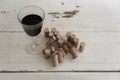 Wine corks and glass of wine Royalty Free Stock Photo