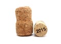Wine corks isolated on white background closeup with 2015 Royalty Free Stock Photo