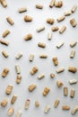 Wine corks on a light background. The view from the top. Art. Minimalism