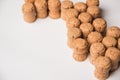 Wine corks with the top right side of the frame on a white background Royalty Free Stock Photo