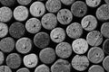 Wine corks top view. Background of many wine corks Royalty Free Stock Photo