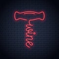 Wine corkscrew neon logo. Red and white wine