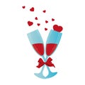 Wine cups with hearts love romantic card Royalty Free Stock Photo