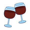 Wine cups toast cartoon blue lines