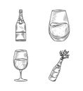 Wine day, set of different wine bottles and cups celebration, hand drawn design Royalty Free Stock Photo