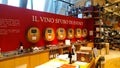 Wine department of various Italian regions and spirits in Rome`s Eataly. also characterized by the sale of bulk wines