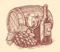 Wine drink concept. Hand drawn sketch vintage vector illustration. Winery, vineyard