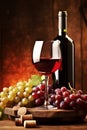 luxury drink winery glass food beverage wine alcohol grape bottle background. Generative AI. Royalty Free Stock Photo
