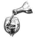 Wine drink pouring from bottle into glass. Hand drawn sketch illustration engraving style Royalty Free Stock Photo