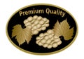 Wine etiquette premium quality with golden grape in oval shape. Luxury product label