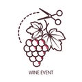 Wine event promotional poster with ripe grapes bunch