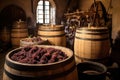 wine fermentation process in oak barrels