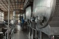 Wine Fermenting in huge vats. modern wine production plant