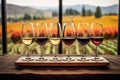 wine flight selection with vineyard landscape backdrop Royalty Free Stock Photo