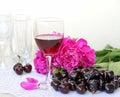 Wine, fruit and flowers Royalty Free Stock Photo