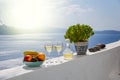 Wine and fruit for two on Santorini Royalty Free Stock Photo