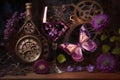 Wine From Gears Flowers And Butterflies And Pinkviolet. Generative AI Royalty Free Stock Photo