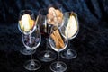 Wine glases, aromatic barrel, cinnamon, tasting Royalty Free Stock Photo