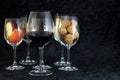 Wine glases, aromatic barrel, cinnamon, tasting Royalty Free Stock Photo