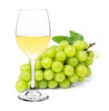 White wine in vine glass with ripe grapes isolated on white Royalty Free Stock Photo