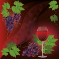 Wine glass and black grape, background