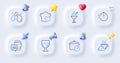 Wine glass, Boiling pan and Croissant line icons. For web app, printing. Vector