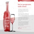 Wine glass and bottle, red watercolor sketched silhouette Royalty Free Stock Photo