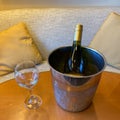 Wine glass and bucket of ice down wine Royalty Free Stock Photo