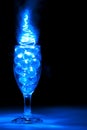Wine Glass with Clear Marbles Blue Light Painting