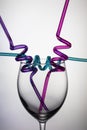 Wine glass and colourful straws. Royalty Free Stock Photo