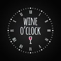 Wine glass concept with clock face. Wine oclock lettering .
