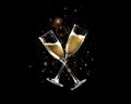 Wine glass. Congratulatory toast, gold champagne drink isolated on black background, golden glitter for new year party Royalty Free Stock Photo