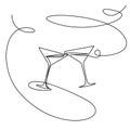 Wine Glass Continuous Line Draw, Minimalistic Monoline Wineglass, Alcohol Drink Holiday Drawing