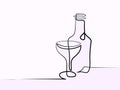 Wine and glass contour. Black outline vector.