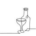 Wine and glass contour. Black outline vector.