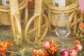 Wine glass with decorated background toned clouseup