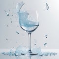 Wine glass exploding with blue liquid and glass fragments shattering breaking Royalty Free Stock Photo