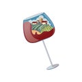 Wine glass with a few houses in the distance. Vector illustration on white background.