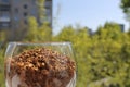 Wine glass filled with granulated coffee left