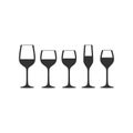 Wine glass full black vector silhouettes.