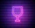 Wine glass glowing colour neon of vector illustration . Wine glass neon icon isolated on brick wall background