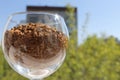 Wine glass with granulated coffee left