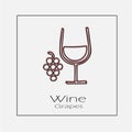 Wine glass and grapes vector icon eps 10. Hand drawn illustration Royalty Free Stock Photo