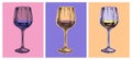 Wine Glass Hand Drawing Vector Illustration Alcoholic Drink. Pop Art Style